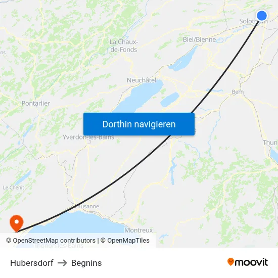 Hubersdorf to Begnins map