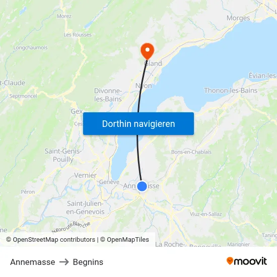 Annemasse to Begnins map