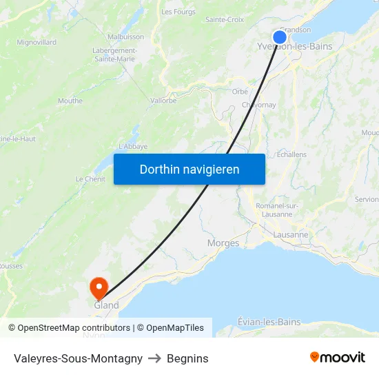 Valeyres-Sous-Montagny to Begnins map
