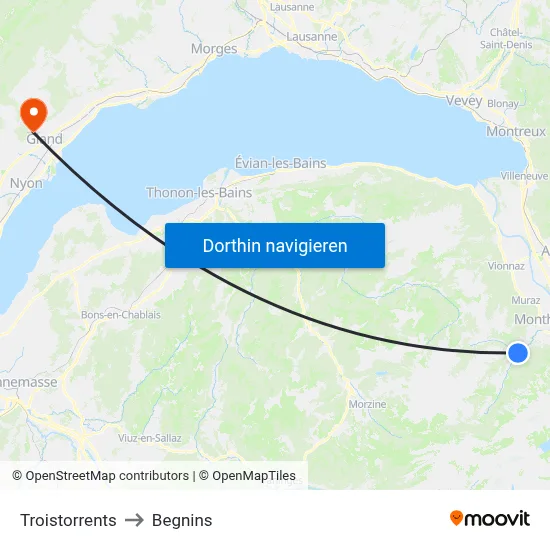 Troistorrents to Begnins map