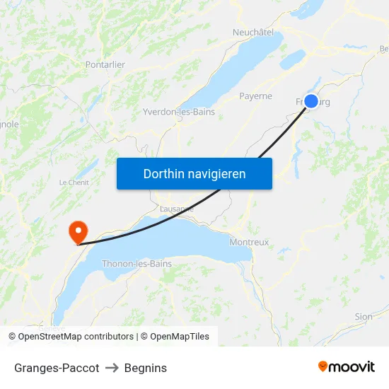 Granges-Paccot to Begnins map