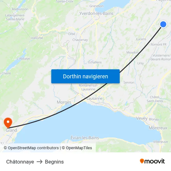 Châtonnaye to Begnins map