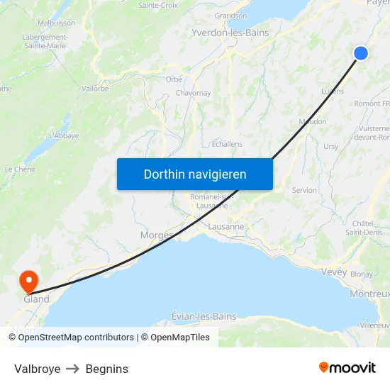 Valbroye to Begnins map