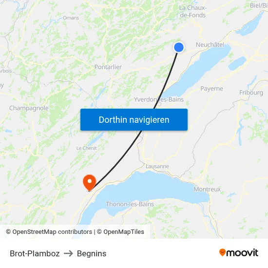 Brot-Plamboz to Begnins map