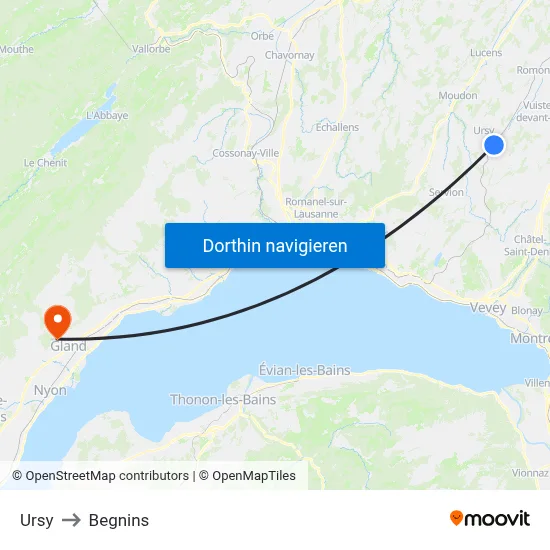 Ursy to Begnins map
