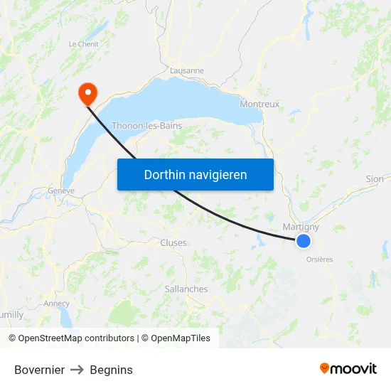 Bovernier to Begnins map