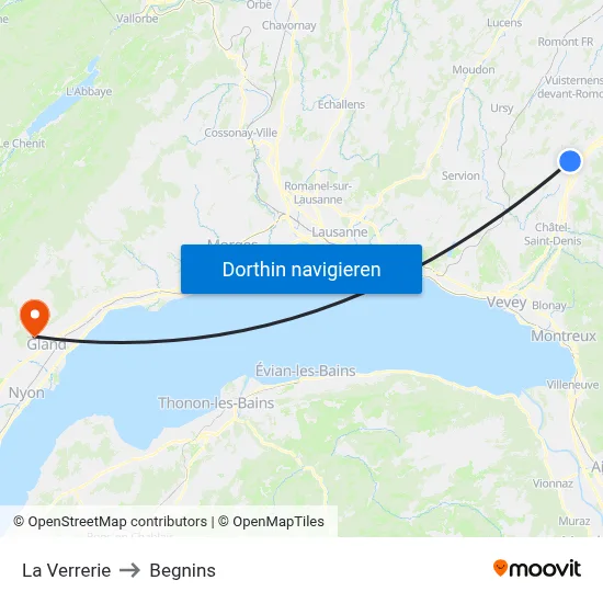 La Verrerie to Begnins map