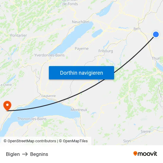 Biglen to Begnins map