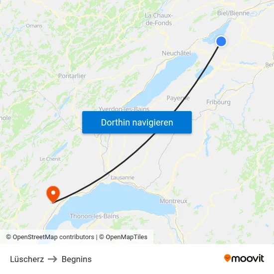 Lüscherz to Begnins map