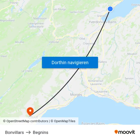 Bonvillars to Begnins map