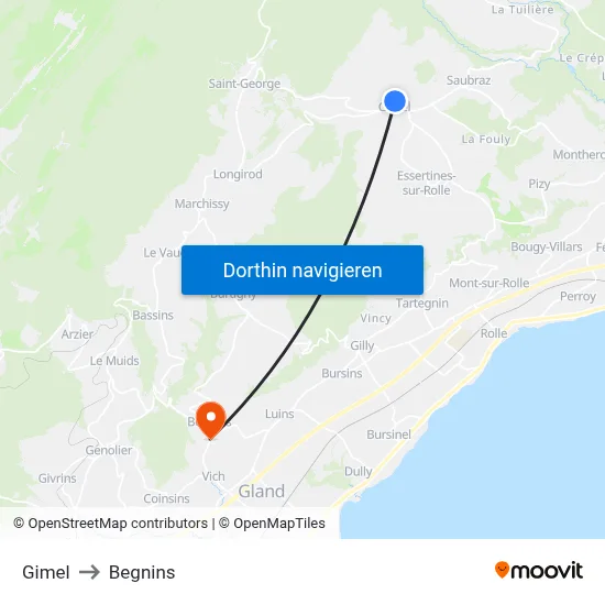 Gimel to Begnins map