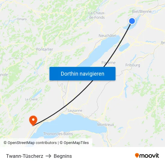 Twann-Tüscherz to Begnins map