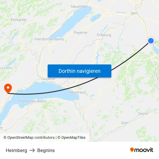 Heimberg to Begnins map