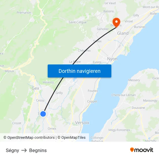 Ségny to Begnins map