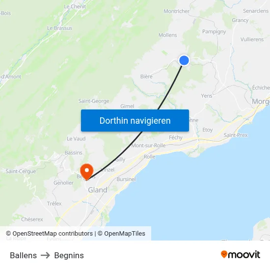 Ballens to Begnins map