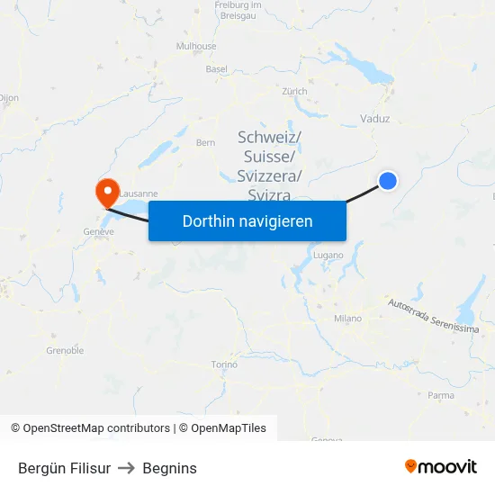 Bergün Filisur to Begnins map