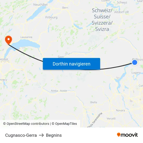 Cugnasco-Gerra to Begnins map