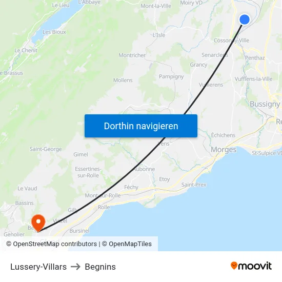 Lussery-Villars to Begnins map