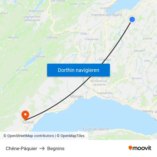Chêne-Pâquier to Begnins map
