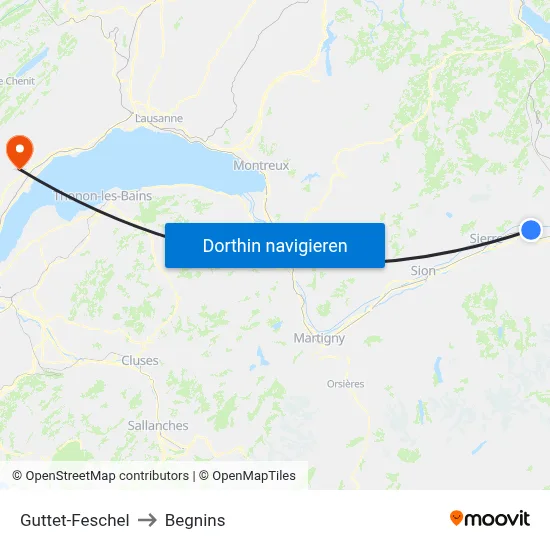 Guttet-Feschel to Begnins map