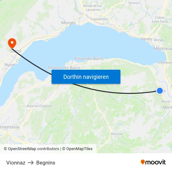 Vionnaz to Begnins map