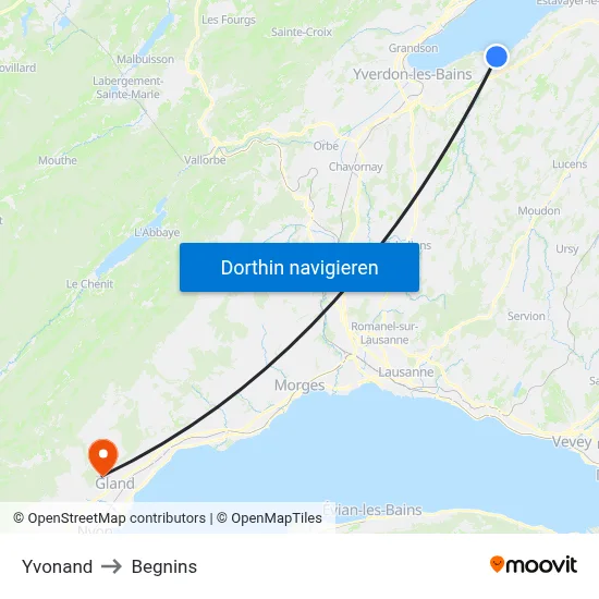 Yvonand to Begnins map