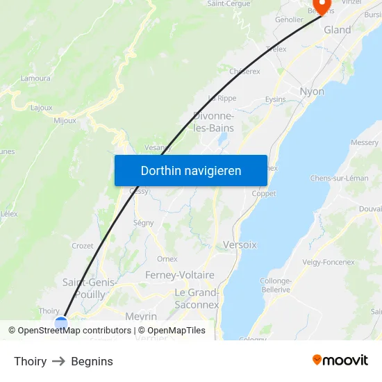 Thoiry to Begnins map