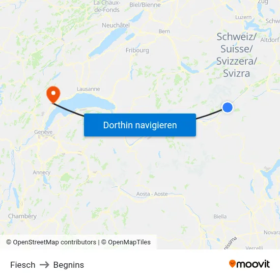 Fiesch to Begnins map