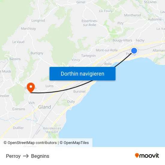 Perroy to Begnins map