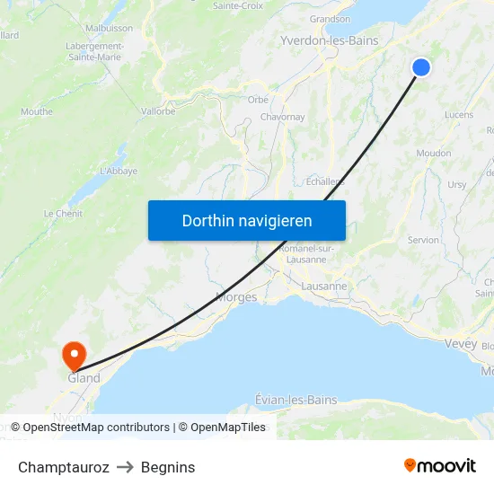 Champtauroz to Begnins map