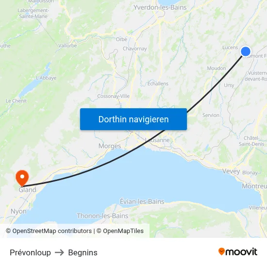 Prévonloup to Begnins map