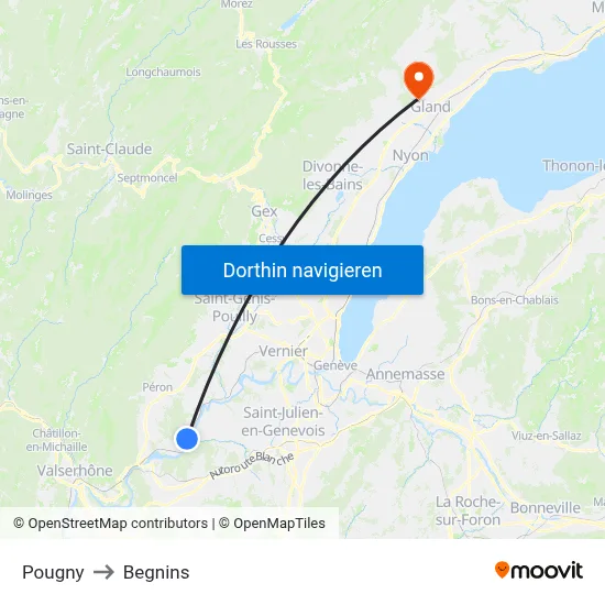 Pougny to Begnins map