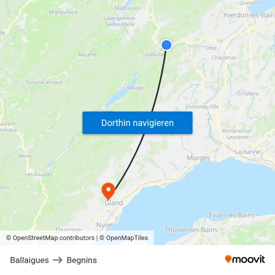 Ballaigues to Begnins map
