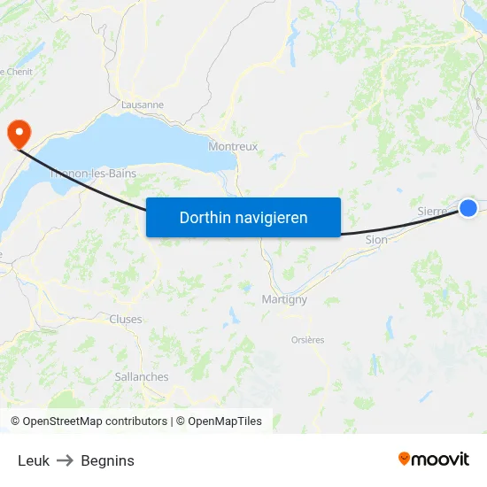Leuk to Begnins map