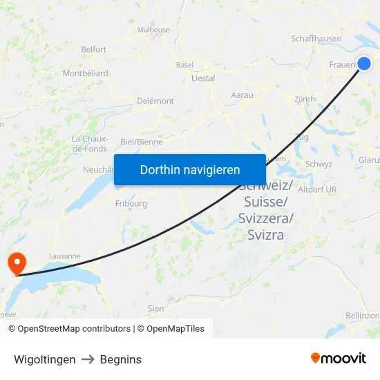 Wigoltingen to Begnins map