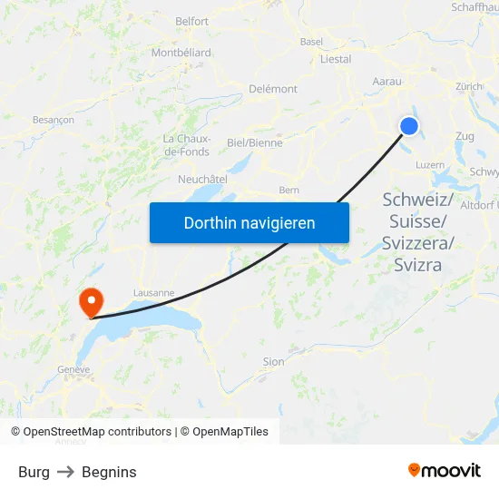 Burg to Begnins map