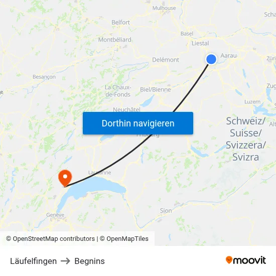 Läufelfingen to Begnins map