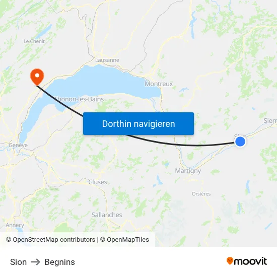 Sion to Begnins map