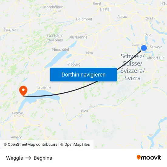 Weggis to Begnins map