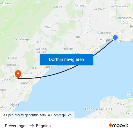 Préverenges to Begnins map