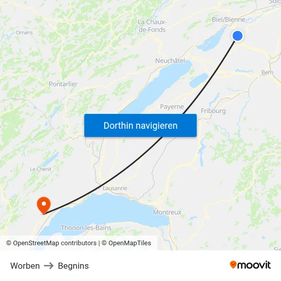 Worben to Begnins map