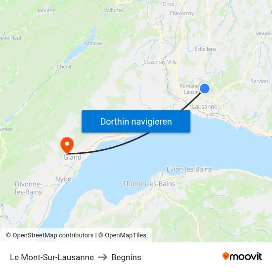 Le Mont-Sur-Lausanne to Begnins map