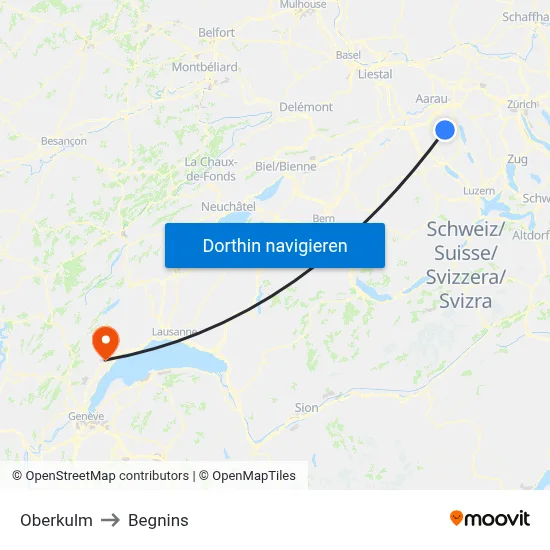 Oberkulm to Begnins map