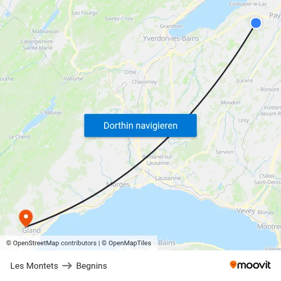 Les Montets to Begnins map
