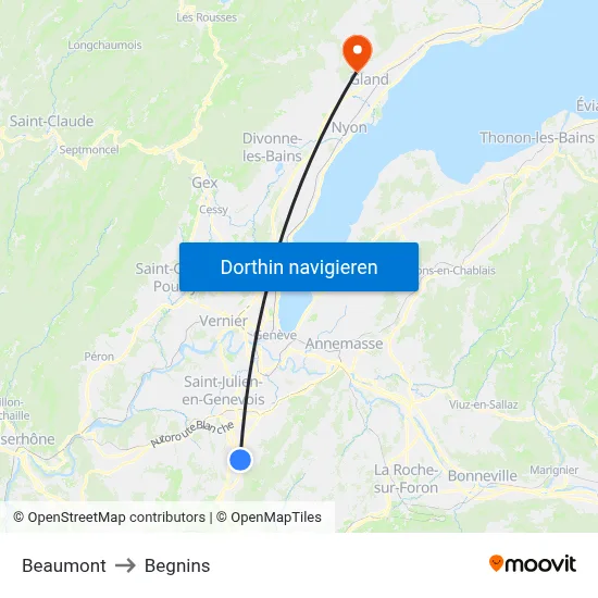 Beaumont to Begnins map