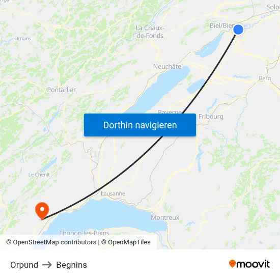Orpund to Begnins map