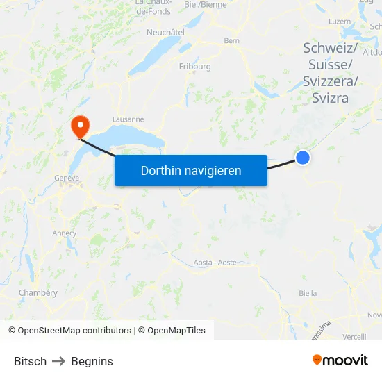 Bitsch to Begnins map
