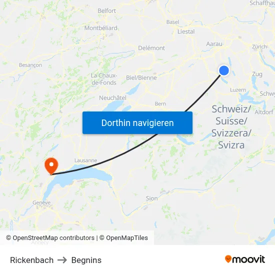 Rickenbach to Begnins map