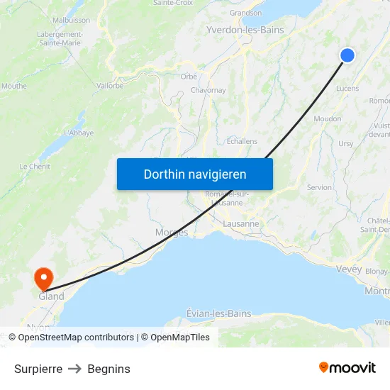 Surpierre to Begnins map