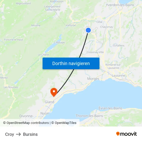 Croy to Bursins map
